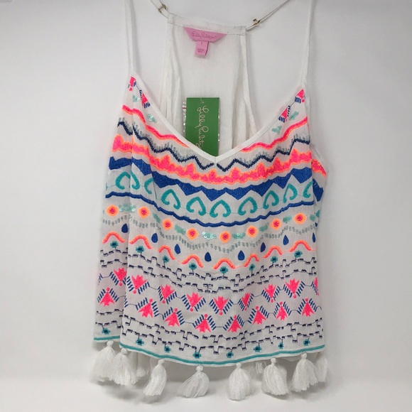 Lilly Pulitzer Tops - Lilly pulitzer Karen crop top Tassel embroidered
